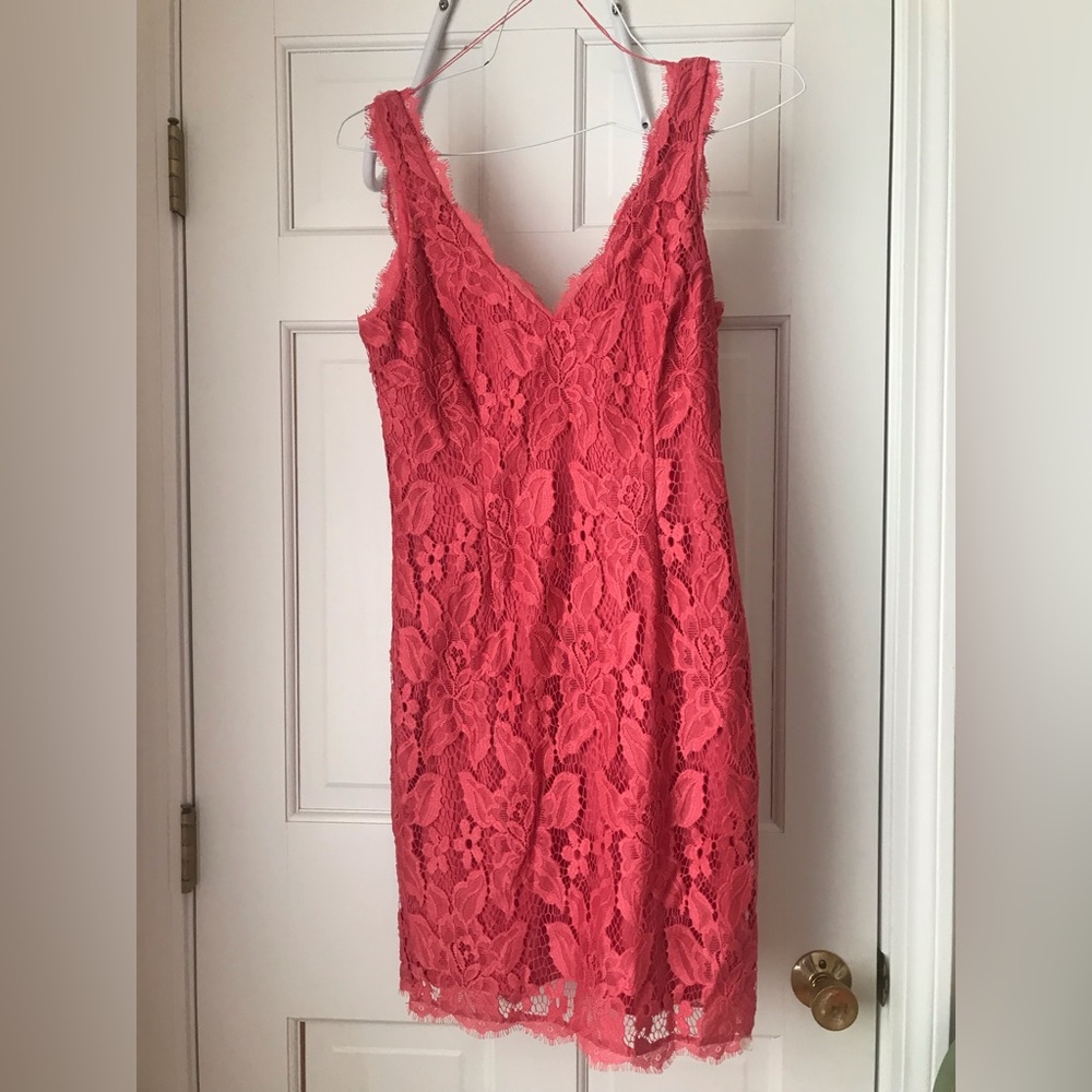 Adrianna Pappel dress.  Coral. Size 4P. V neck in back and front.  Fully lined